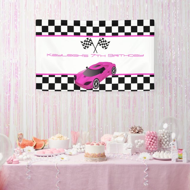 Banderoles Pink Race Car fête d'anniversaire (Fête)