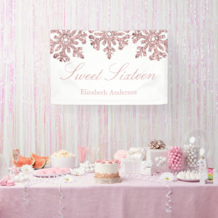 Banderoles Pink Rose Gold Snowflake Winter Sweet 16