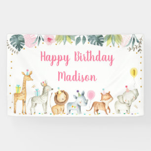 Banderoles Pink Safari animal fille anniversaire