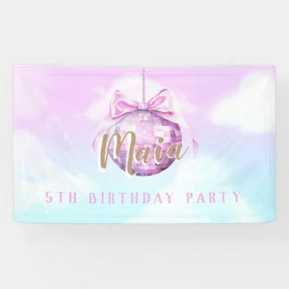 Banderoles Pink Sky Discoball Girl Anniversaire de fête banni