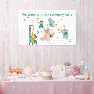 Banderoles Pink Songbird avec Animal Band Anniversaire