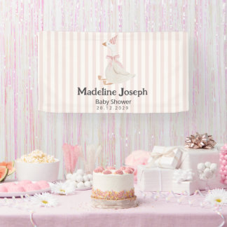Banderoles Pink Stripes Watercolor Goose Girl Baby Shower