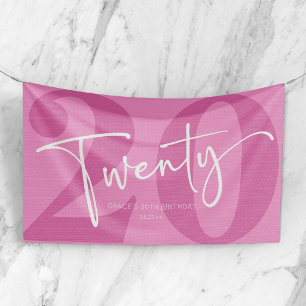 Banderoles Pink Vingt-vingtième 20e fête d'anniversaire