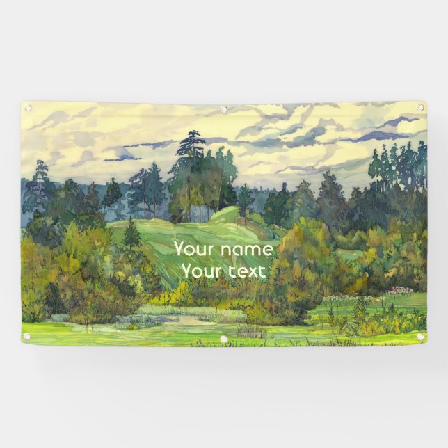 Banderoles Pins peint aquarelle sur soie (Horizontal)