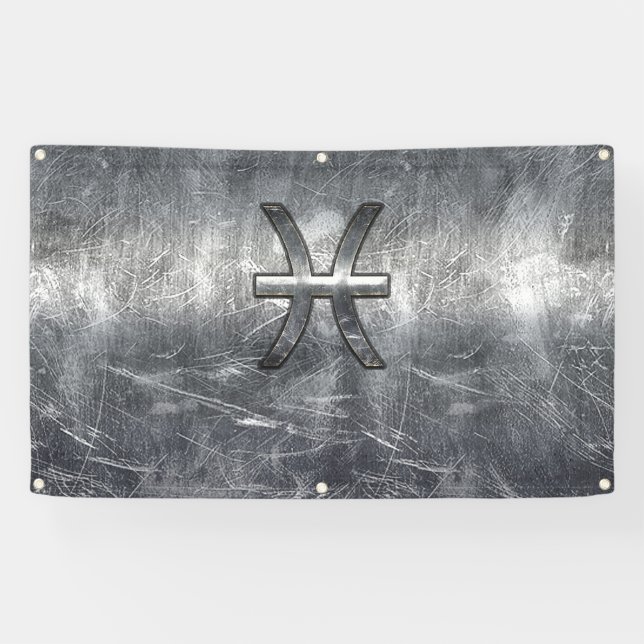 Banderoles Pisces Zodiac Connexion Grunge Silver Steel Style (Horizontal)