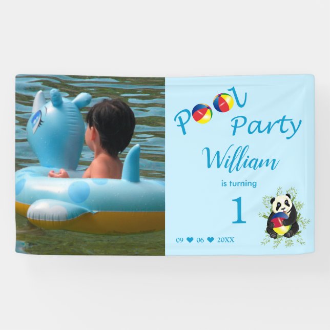 Banderoles Piscine Anniversaire Soirée Panda Jeu Ball (Horizontal)