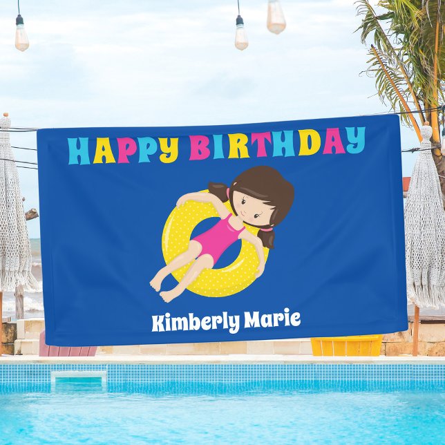Banderoles Piscine Fête Personnalisée Fille Joyeuse Anniversa (Créateur téléchargé)