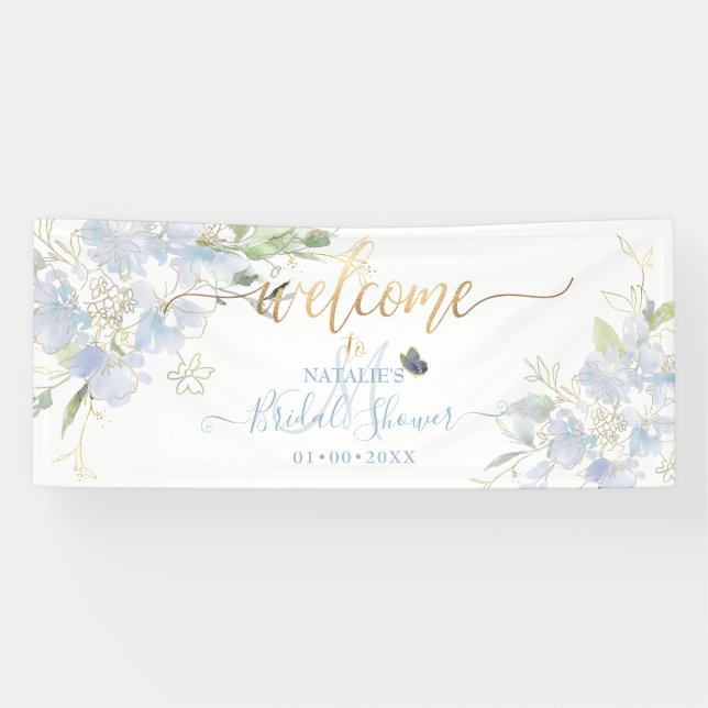 Banderoles PixDezines Aquarelle Bleu Dusty Fleurs de pois dou (Horizontal)
