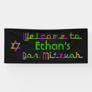 Banderoles PixDezines Neon Lights Bar Mitzvah Banner 6'x2.5'