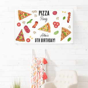 Banderoles Pizza Party Thème Aquarelle Anniversaire de enfant