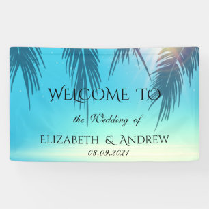 Banderoles Plage Tropicale Fraîche, Mariage Bleu Palmier