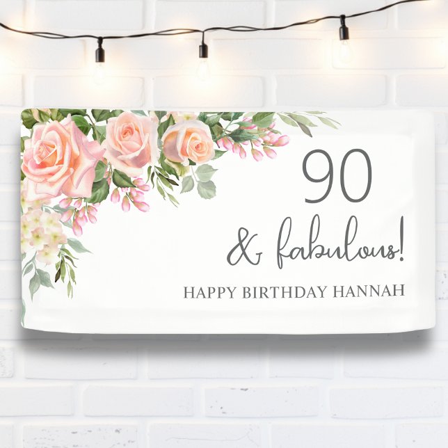 Banderoles Poche | Rose rose Floral 90e anniversaire (Créateur téléchargé)