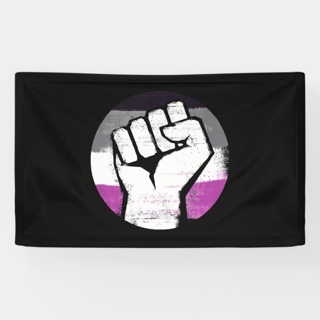 Banderoles Poing levé de fierté asexuelle, impression circula (Horizontal)