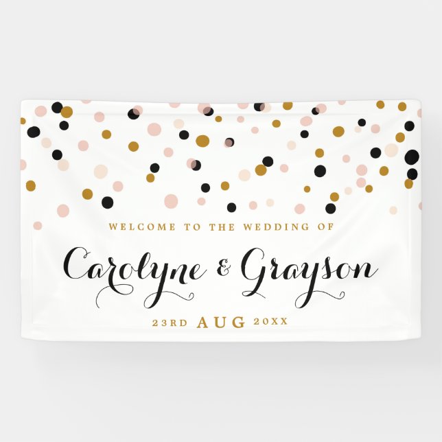 Banderoles Pointeur Mariage Confetti moderne rose et or (Horizontal)