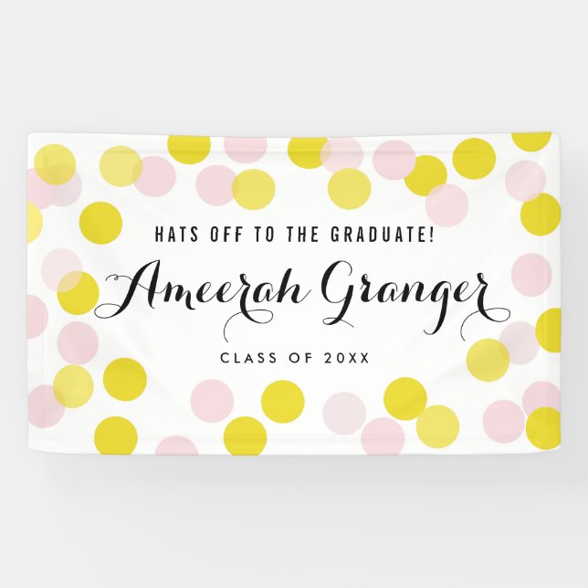 Banderoles Pois rose et jaune Confetti Graduation (Horizontal)
