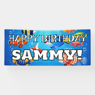 Banderoles Poisson tropical personnalisé JOYEUX ANNIVERSAIRE 