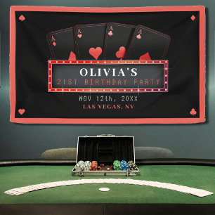 Banderoles Poker Aces Rouge et Noir 21e fête d'anniversaire