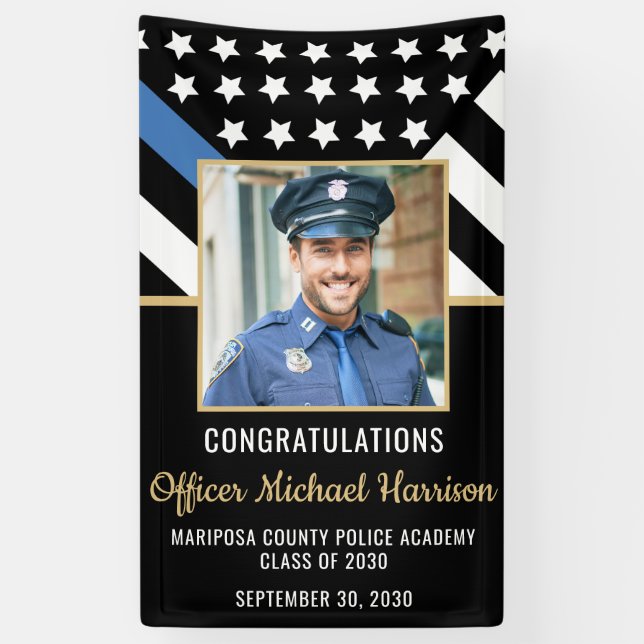 Banderoles Police Academy Graduation Party Blue Line Photo (Vertical)