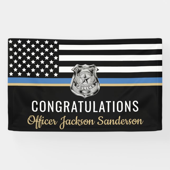 Banderoles Police Mince Ligne Bleue Félicitations Retraite (Horizontal)