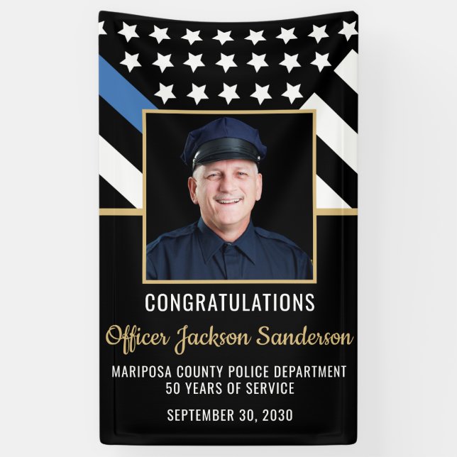 Banderoles Police Officier Retraite Mince Ligne Bleue Photo (Vertical)