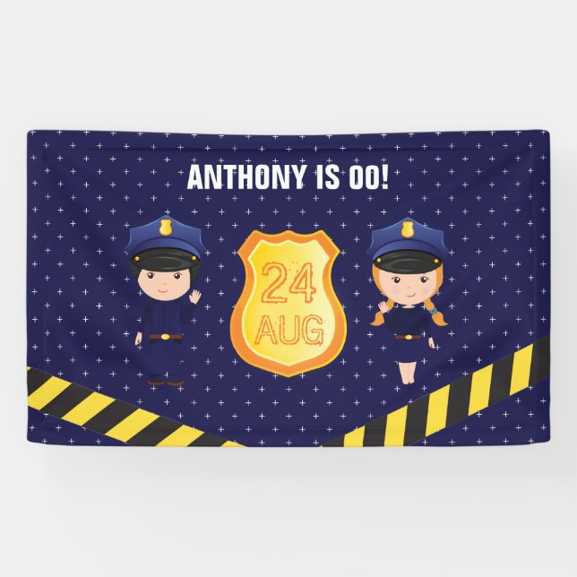 Banderoles Police thème fête d'anniversaire personnalisée (Horizontal)