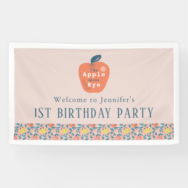 Banderoles Pomme de nos yeux fille rose 1er anniversaire Bien (Horizontal)