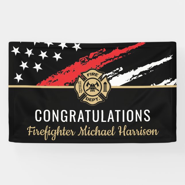 Banderoles Pompier Fire Academy Red Line Drapeau Graduation (Horizontal)