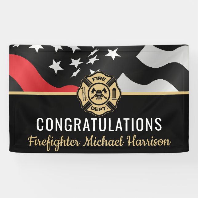 Banderoles Pompier Fire Academy Red Line Drapeau Graduation (Horizontal)
