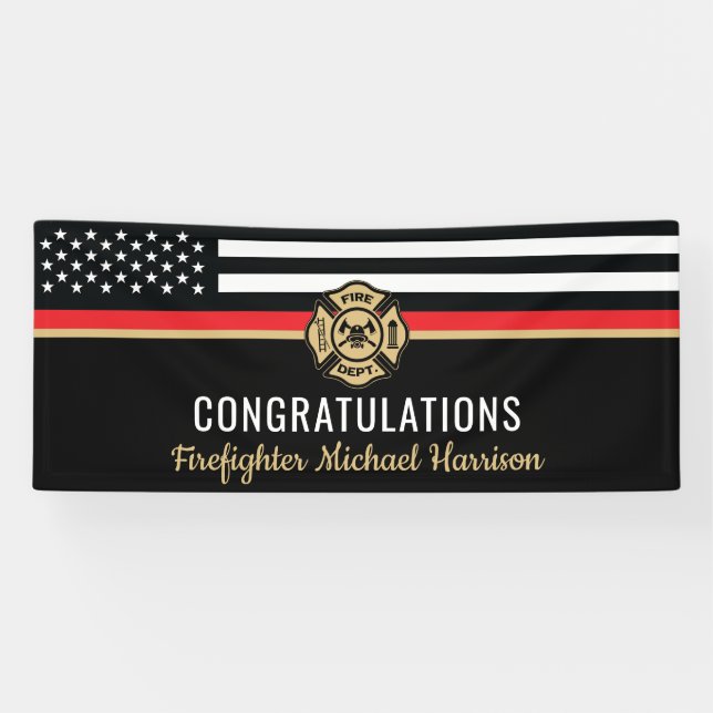 Banderoles Pompier Fireman Graduation Mince Red Line Party (Horizontal)