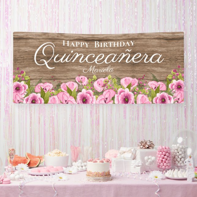 Banderoles Poppies roses rustiques Quinceañera (Fête)