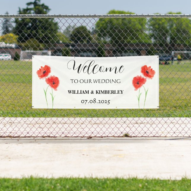 Banderoles Poppies rouges Fleurs florales Mariage rustique él (En situation)