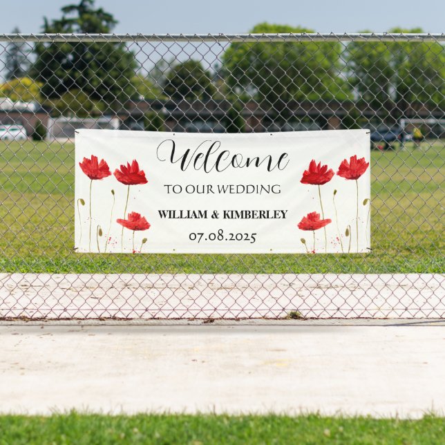 Banderoles Poppies rouges Fleurs florales Mariage rustique él (En situation)