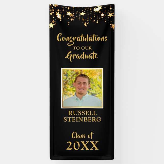 Banderoles Porte photo Black and Gold Stars (Vertical)