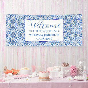 Banderoles Portugais Carreaux Bleu Rustique Élégant Mariage