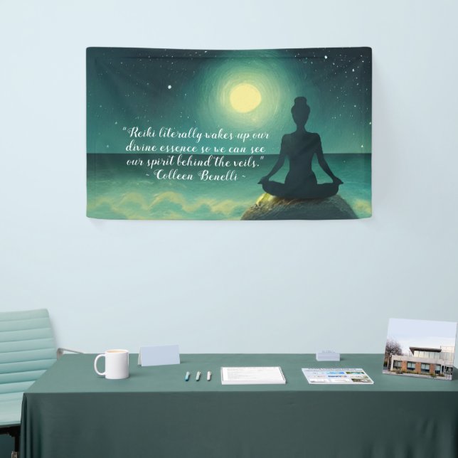 Banderoles Poster de méditation Yoga sur Rock Moon Star Ocean (Salon professionnel)