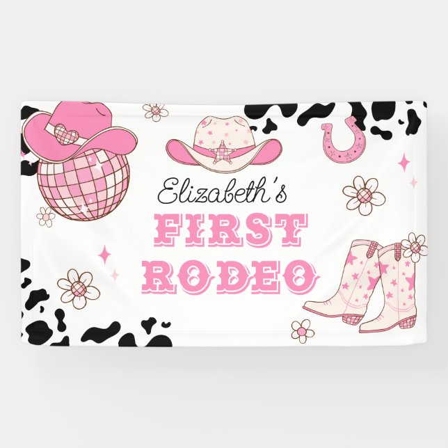 Banderoles Premier Rodeo Cowgirl 1ère fête d'anniversaire (Horizontal)