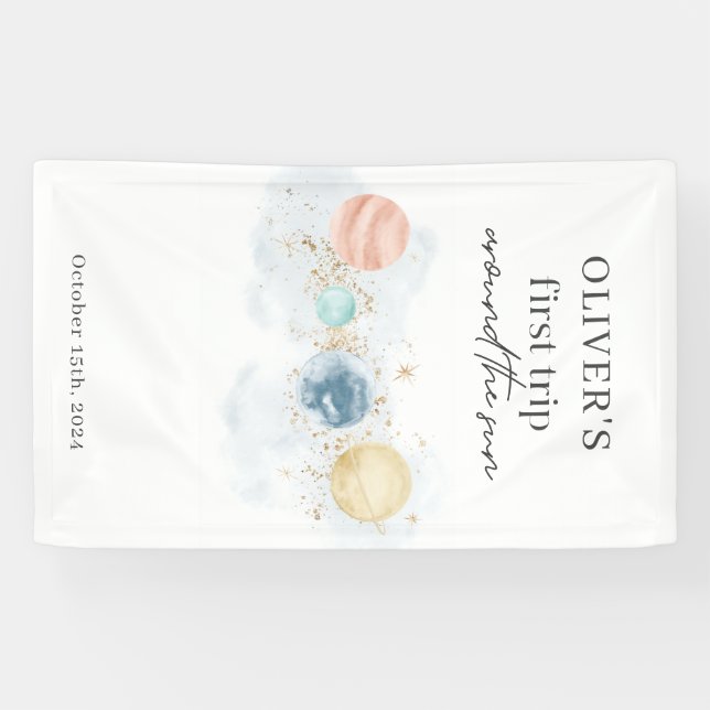 Banderoles Premier Voyage Autour De L'Espace Soleil 1Er Anniv (Horizontal)