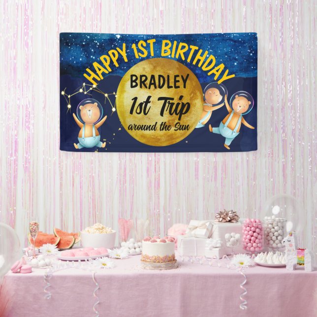 Banderoles Premier voyage autour du soleil 1er anniversaire b (Fête)