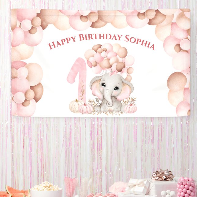 Banderoles Première Anniversaire Automne Elephant Girl Bander (First Birthday Fall Elephant Girl Balloons Banner)