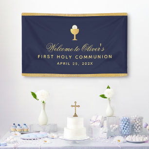 Banderoles Première communion Chalice Marine Blue Boy Bienven