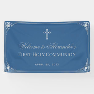 Banderoles Première communion garçon classique bleu Elegant C