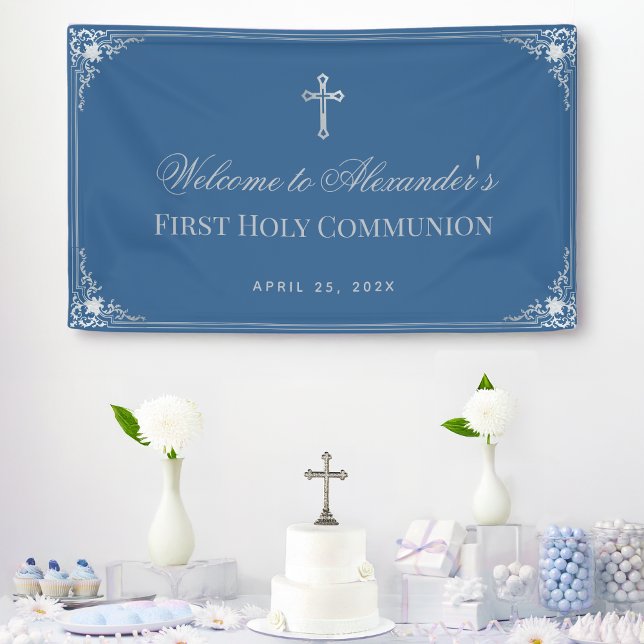 Banderoles Première communion garçon classique bleu Elegant C (Créateur téléchargé)