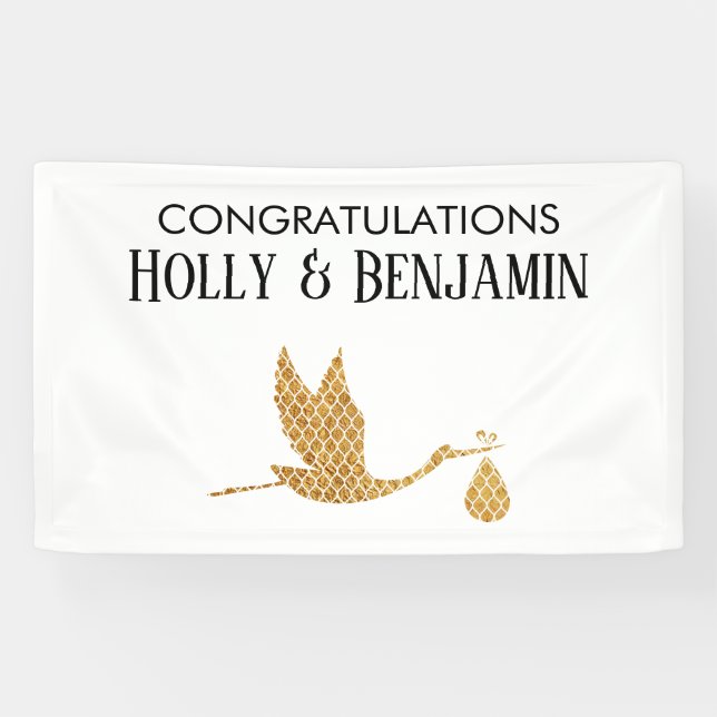 Banderoles Preppy Faux Gold Stork Baby shower Félicitations (Horizontal)