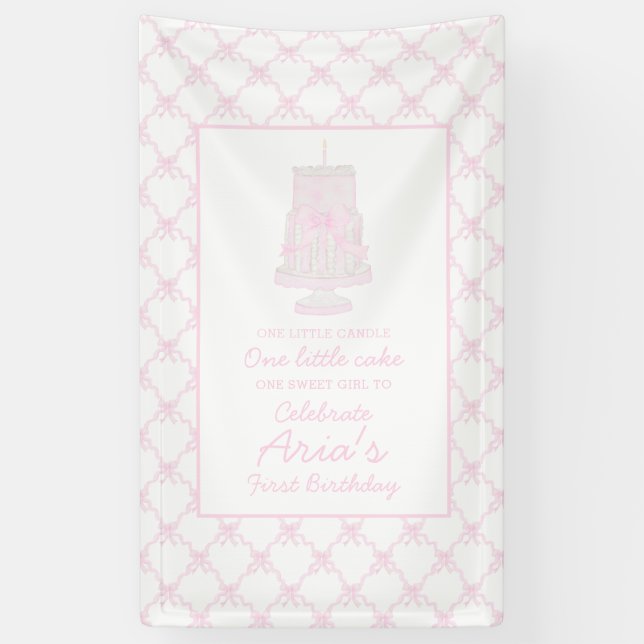 Banderoles Preppy rose Anniversaire gâteau Premier anniversai (Vertical)
