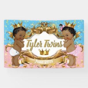 Banderoles Prince/Princesse Africaine Rose/Bleu/Or Étincelle