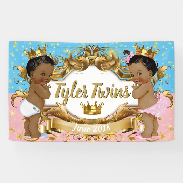 Banderoles Prince/Princesse Africaine Rose/Bleu/Or Étincelle (Horizontal)