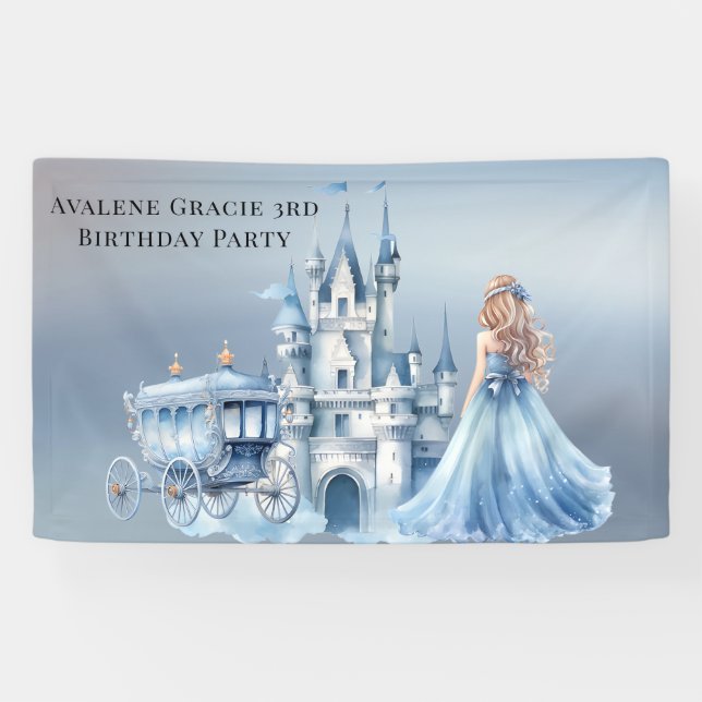 Banderoles Princess Blue Carriage Turning 3 Anniversaire (Horizontal)