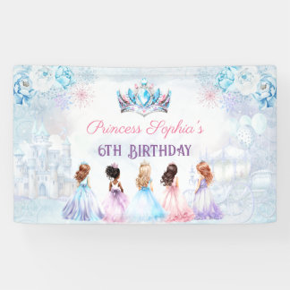 Banderoles Princess Crown Rose Blue Winter Girl Anniversaire