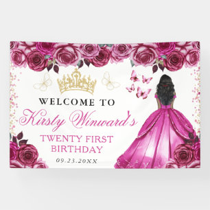 Banderoles Princesse à peau foncée en robe rose Floral Annive