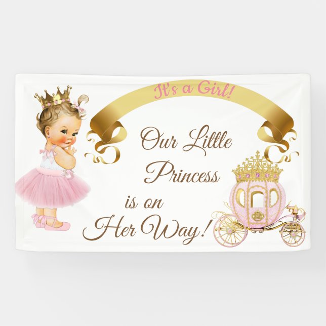 Banderoles Princesse Baby Girl Carriage Or rose (Horizontal)